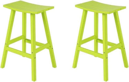 Costaelm All-Weather Bar Stools Set of 2, 29" Height Outdoor Bar Stools, Adirondack Poly Patio Bar Stool for Patio, Deck, Kitchen Counter and Garden, Lime