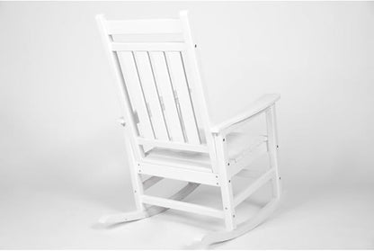 Outdoor Rocking Chair Set with Side Table, 3-Piece Rocking Chair Set with Wood-Texture,All Weather-Resistant,Black (White + Plastic)