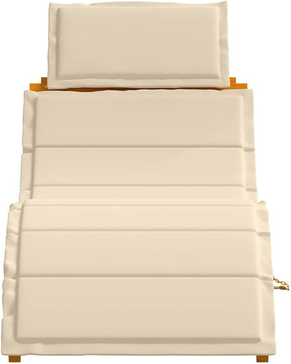 2-Pack Acacia Wood Sun Lounger Set Beige 21.65"x72.44"x25.20" Adjustable Chaise Cushion Solid Frame Modern Patio Lounge Chairs for Garden Poolside Backyard or Balcony Use