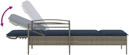 Sun Lounger with Cushion Grey 24.8 x 78.7 x 31.9 Poly Rattan Adjustable Backrest Outdoor Furniture with Removable Washable Cover