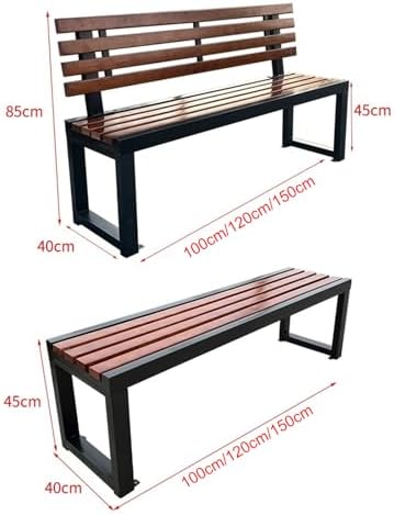 Benches Garden Bench Outdoor Patio Seating Backless Park Chair Lawn Path Slatted Seats,Metal Outdoor Garden Bench for 2 3 Persons Patio Loveseat with Backrest Solid Wood Slatted Seat & Galva