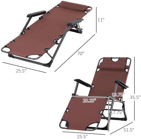 3-in-1 Oversized Sun Tanning Chair with Mat & Face Hole, Heavy Duty Folding Chaise Lounge - 5-Position Adjustable Outdoor Chair for Beach, Pool, Patio, Lawn, Yard - Includes Pillow (Brown 2)