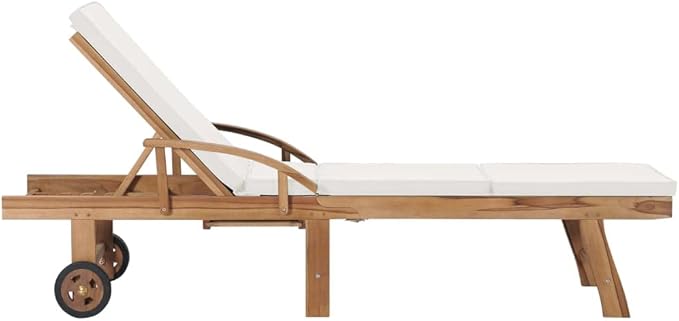 Sun Loungers with Cushions 2 pcs Solid Teak Wood Cream Patio Chairs Outdoor Furniture Outdoor Chairs Suitable for - Photo 4
