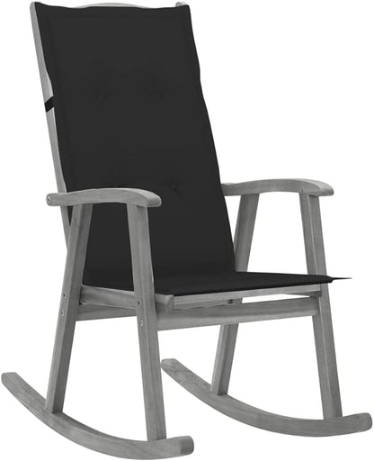 Outdoor Rocking Chair, Solid Acacia Wood Porch Rocker with Comfortable Cushions, Grey Wash Finish, Vintage Style Patio Furniture for Garden, Backyard, and Living Room