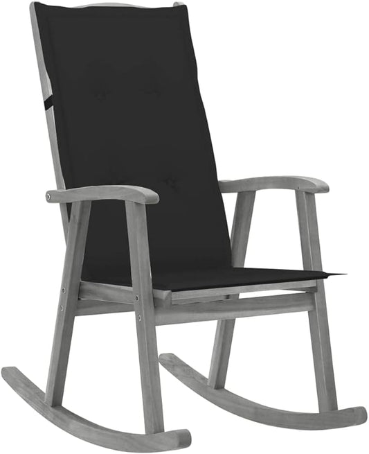 Outdoor Rocking Chair, Solid Acacia Wood Porch Rocker with Comfortable Cushions, Grey Wash Finish, Vintage Style Patio Furniture for Garden, Backyard, and Living Room
