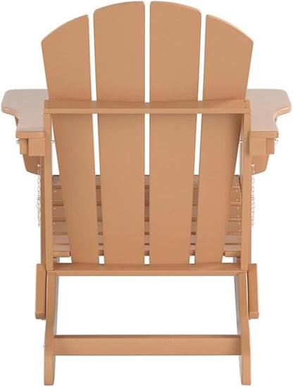 Costaelm Outdoor Folding Chair, Outdoor Seating Folding Firepit Chairs, All Weather Poly Adirondack Chair for Deck Backyard Garden Lawn Pool Patio, Teak