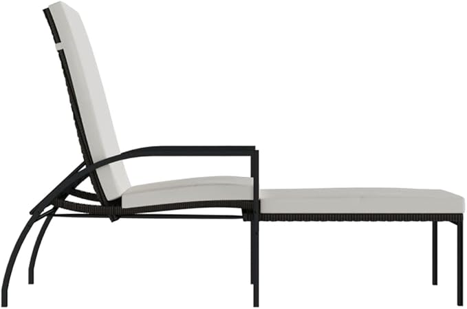 Sun Lounger Brown with Cream White Cushion Outdoor Recliner Poolside Lounger Relaxing Chair for Outdoor Garden
