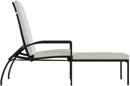 Sun Lounger Brown with Cream White Cushion Outdoor Recliner Poolside Lounger Relaxing Chair for Outdoor Garden