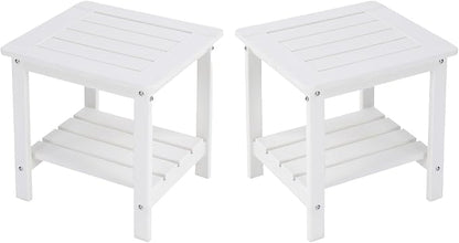 Kibaso-Adirondack Outdoor Side Table, 2-Tier HDPE Outdoor End Table, Weather Resistant Easy Maintenance, Small Patio Side Table for Patio, Pool, Porch, Garden, Lawn, and Living Room (2, White)