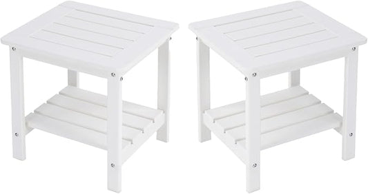 Kibaso-Adirondack Outdoor Side Table, 2-Tier HDPE Outdoor End Table, Weather Resistant Easy Maintenance, Small Patio Side Table for Patio, Pool, Porch, Garden, Lawn, and Living Room (2, White)