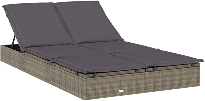 2-Person Grey PE Rattan Chaise Lounge, 79"x43" Steel Frame Poolside Sunbed, Adjustable Backrest, Removable Cushions - Photo 1