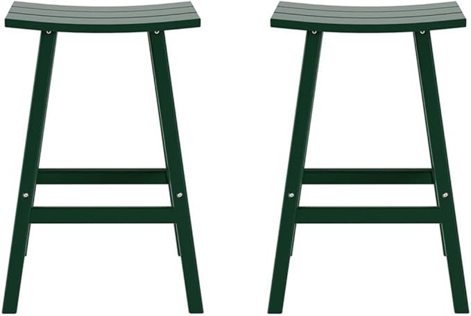 Costaelm All-Weather Bar Stools Set of 2, 29" Height Outdoor Bar Stools, Adirondack Poly Patio Bar Stool for Patio, Deck, Kitchen Counter and Garden, Dark Green