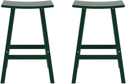 Costaelm All-Weather Bar Stools Set of 2, 29" Height Outdoor Bar Stools, Adirondack Poly Patio Bar Stool for Patio, Deck, Kitchen Counter and Garden, Dark Green