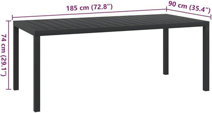vidaXL Weather- Garden Terrace Patio Table – Durable, Easy-to-Assemble Black Outdoor Table with WPC Top and Powder-Coated Aluminum Frame – 72."x35.4"x29.1"
