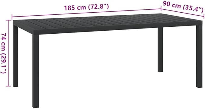 vidaXL Weather- Garden Terrace Patio Table – Durable, Easy-to-Assemble Black Outdoor Table with WPC Top and Powder-Coated Aluminum Frame – 72."x35.4"x29.1"