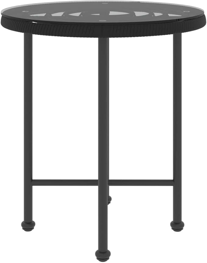 Bistro Table 19.7 inch Small Round Black Steel Tempered Glass Patio Dining Table UV-Resistant Compact for Living Room - Photo 4