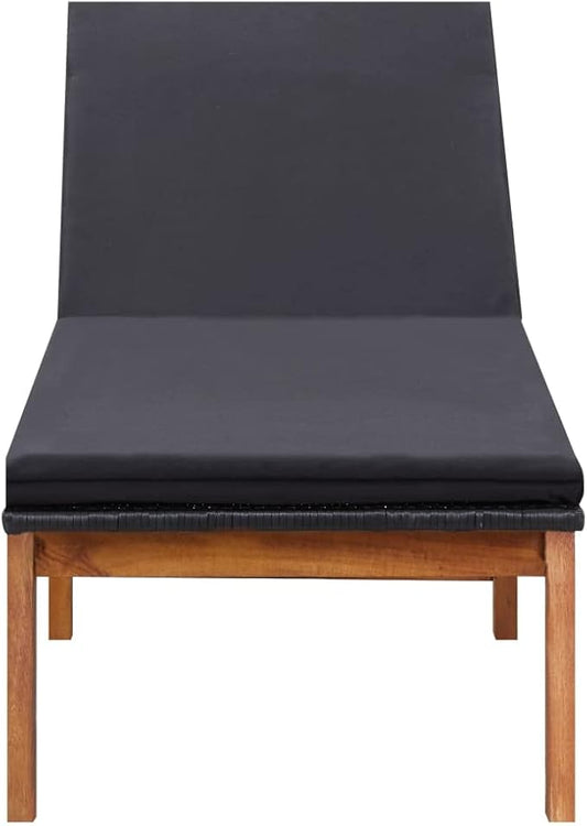 Cushioned Chaise Lounge Set, Adjustable Lounge Chairs for Outdoor Patio, Pool, Garden, Sun Lounger with Cushion, Poly Rattan and Solid Acacia Wood