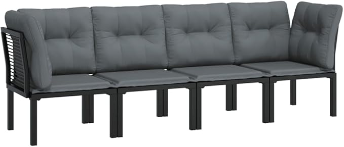 4-Piece Modular Outdoor Sectional Sofa Set in Synthetic Poly Rattan, Black/Grey, 24.4x24.4x26.8 in - Photo 1