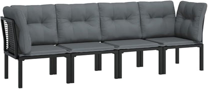 4-Piece Modular Outdoor Sectional Sofa Set in Synthetic Poly Rattan, Black/Grey, 24.4x24.4x26.8 in, Powder-Coated Steel Frame for Patio, Deck, Garden and Balcony Use