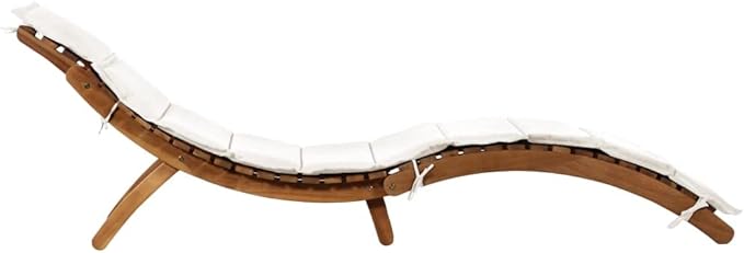 Cream Solid Acacia Wood Foldable Sun Lounger Chair for Outdoor Relaxation, Tanning Pool Beach Patio Garden Furniture - Photo 2