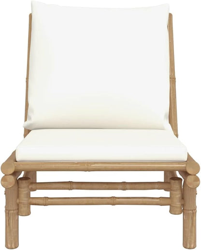 Bamboo Garden Chair with Cream White Cushions 23.6 x 33.9 x 28.9 Inches, Lightweight Weather-Resistant Outdoor Seating for Patio Balcony, Breathable Fabric and Easy