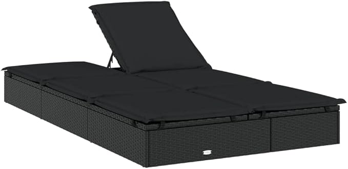Outdoor Chaise Lounge Sunbed with Adjustable Armrests Black PE Rattan 2-Person Poolside Garden Furniture for Tanning - Photo 7