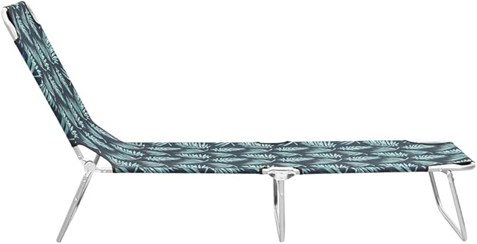 Folding Sun Lounger 74.4"x22.8", Polyester, 264.6 lbs, Steel Frame, Leaves Print, No-Assembly, Beach/Patio/Garden/Camping