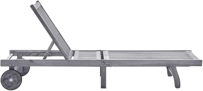 Extra Long Outdoor Patio Lounge Chair, Solid Acacia Wood Chaise with Wheels, Adjustable Backrest - Photo 3