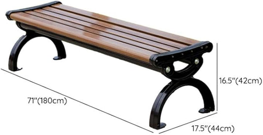 LITFAD Outdoor Bench Modern Park Bench with Corrosion Resistant Metal Frame, Dark Brown Wooden Seating Without Backrest, Garden Bench for Patio, Lawn, Yard, Porch - Type G, 71" L x 17" W x 17" H