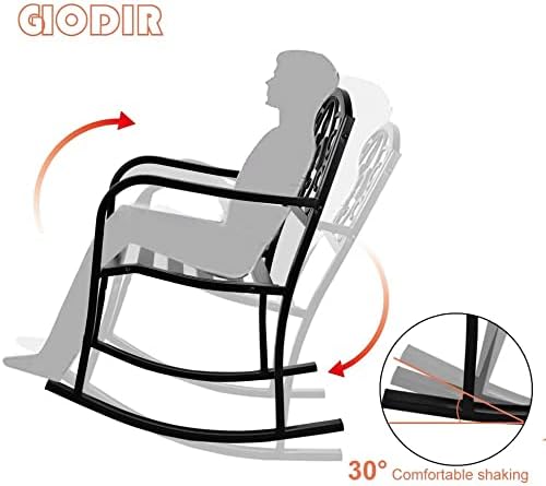 Outdoor Patio Rocking Chair, Metal Rocking seat for for Deck, Backyard or Garden w/Scroll Design (Black)