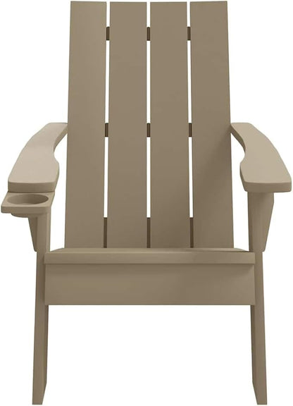 Light Brown Adirondack Chair Foldable Outdoor Furniture with Cup Holder Ergonomic Design Polypropylene Material Water Resistant