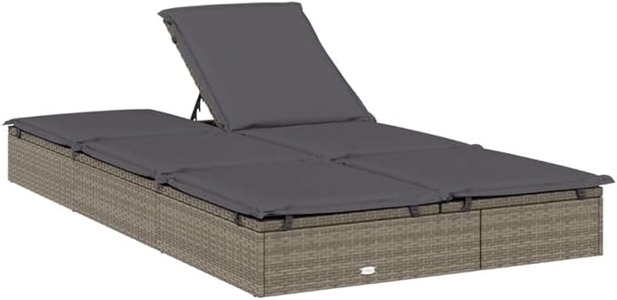2-Person Grey PE Rattan Chaise Lounge, 79"x43" Steel Frame Poolside Sunbed, Adjustable Backrest, Removable Cushions - Photo 7