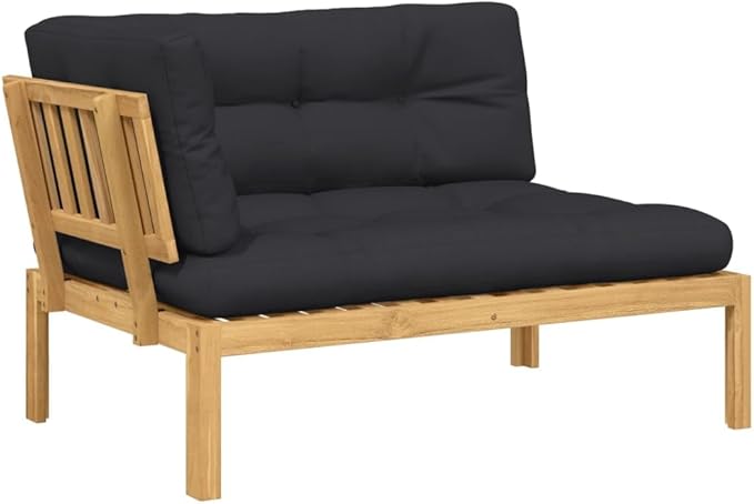 Patio Sofa Black and Natural Wood Solid Acacia Wood, Polyester Fabric Outdoor Patio Couch Couch for Outdoor Porch