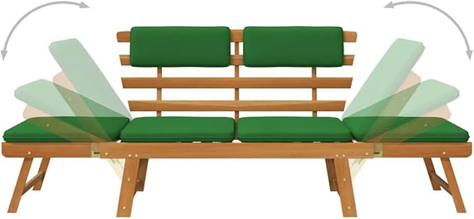 Garden Bench Deck Bench Patio Bench with Cushions 2-in-1 74.8" Solid Acacia Wood