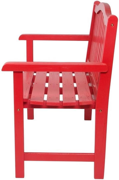 Pemberly Row Traditional Cedar Wood Garden Bench, Red Finish, 43-Inch Seat, Moisture & Decay Resistant, Arched Back Design, Indoor or Outdoor Use for Porch, Patio, Backyard, Office, or Living Room