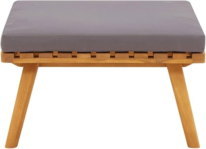 Solid Acacia Wood Outdoor Footstool with Weather-Resistant Cushion, Natural and Dark Grey, 4-Piece Set for Patio, Garden - Photo 3