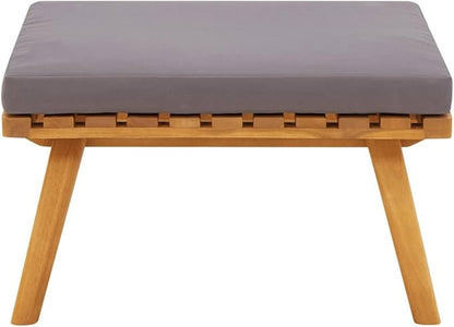 Natural Dark Grey Solid Acacia Wood Garden Footstool with Weather-Resistant Cushion, Durable Outdoor Furniture for Patio Porch, Minimalist Design, Easy Maintenance,
