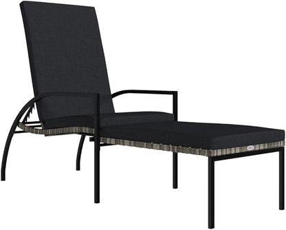 Grey PE Rattan Sun Lounger with Adjustable Backrest & Foldable Frame, 76.8" Outdoor Chaise for Patio, Poolside, Balcony, UV-Resistant Galvanized Steel Reclining Chair for Adults