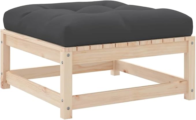 Solid Pine Wood Rustic Patio Footstool Set with Cushions, Gray Natural Wood Finish - Photo 8