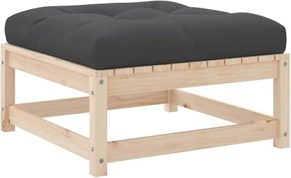 Solid Pine Wood Rustic Patio Footstool Set with Cushions, Gray Natural Wood Finish, 4-Piece Outdoor Furniture for Balcony Garden Decor, Durable Weather-Resistant Seating