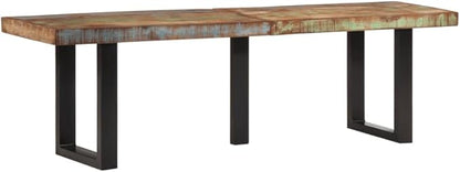 Industrial Style Solid Wood Bench with Reclaimed Wood and Steel Frame, Black Metal and Brown Finish, 63.0 Inch Long for Hallway or Living Room, Supports 661 lbs, Modern Matte