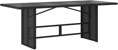 vidaXL Patio Garden Table - Black PE Rattan Glass top - Outdoor/Patio/Garden/Deck