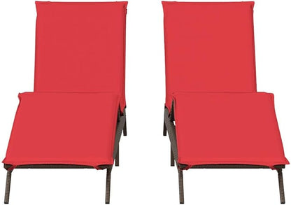 Patio Sun Lounger Set of 2, Outdoor Adjustable Reclining Chaise Lounge Chair with Thick Cushions, Brown PE Rattan Weather-Resistant Furniture for Poolside, Garden, Balcony, Patio