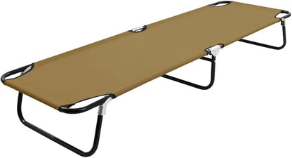 Taupe Folding Sun Lounger 22.8 x 74.8 x 11 in Powder-Coated Steel Chaise Lounge for Beach Backyard Patio Poolside Camping Relax