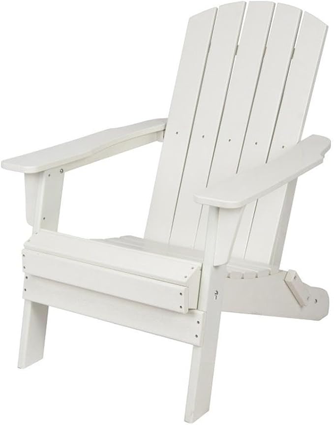 Pemberly Row All-Weather Resin Folding Adirondack Chair, 37" H x 29" W x 32" D, White Finish, Scratch and UV Resistant, Durable Patio or Porch Seating for Outdoor or Indoor Use