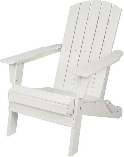 Pemberly Row All-Weather Resin Folding Adirondack Chair, 37" H x 29" W x 32" D, White Finish, Scratch and UV Resistant, Durable Patio or Porch Seating for Outdoor or Indoor Use