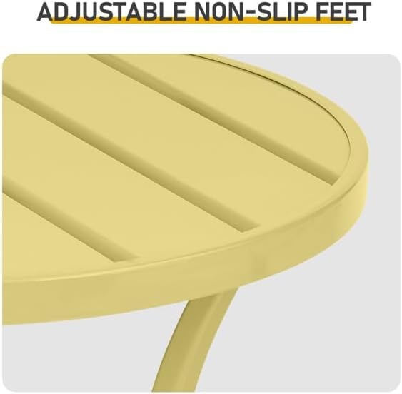 20" Side Table Outdoor Indoor, Round Metal Patio End Table, Small Weather-Resistant Accent Table with Adjustable Feet for Garden, Balcony, Living Room, Bedroom (Light Yellow)