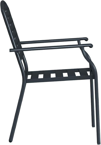Outdoor Chair Set of 2, Stacking Patio Chairs Anthracite, Powder Coated Steel Metal Dining Chairs for Garden, Balcony, Indoor Outdoor Use, Modern Industrial Design, Durable & Space Saving