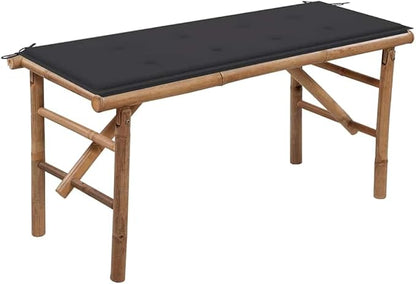Natural Bamboo and Polyester Foldable Garden Bench with Removable Cushion, Weather-Resistant Outdoor Seating for Patio, Foldable Design for Easy Storage and Transport,