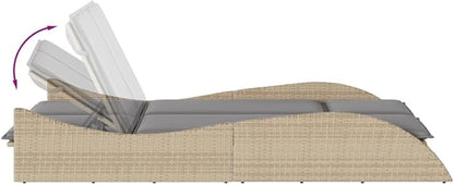 Beige Outdoor Chaise Lounge with Adjustable Backrest, 80.7 x 44.9 x 28.7 in All-Weather Rattan Recliner for Patio Pool Garden Balcony